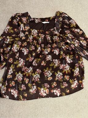 NWOT LC Lauren Conrad Brown Floral Square-Neck Blouse, XXL